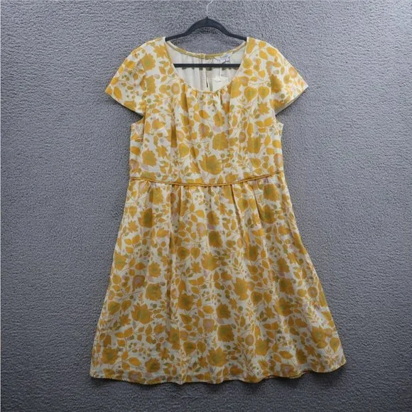 Boden | Dresses | Boden Dress Womens Us 8l Yellow Cream Floral 10 Linen  Long New | Poshmark